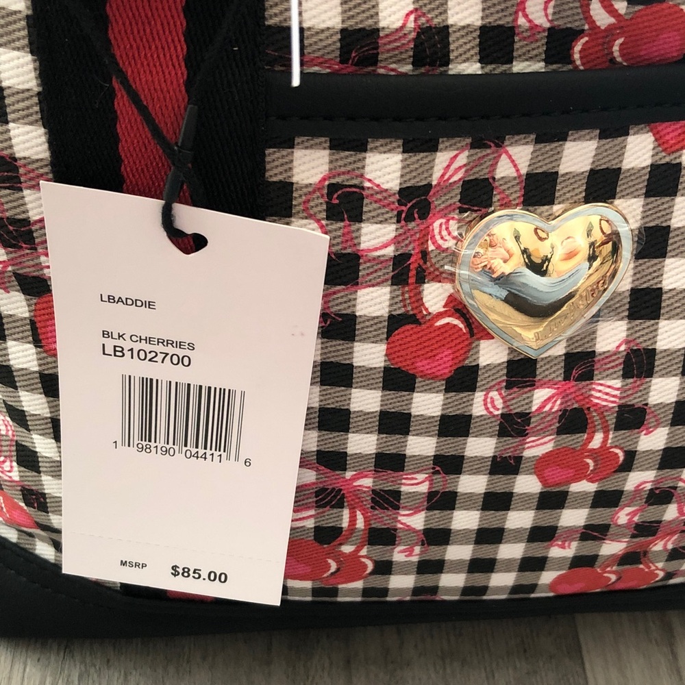 Luv Betsey Betsey Johnson Black & White Gingham & Red Cherry Print Tote Bag NWT - Picture 4 of 16